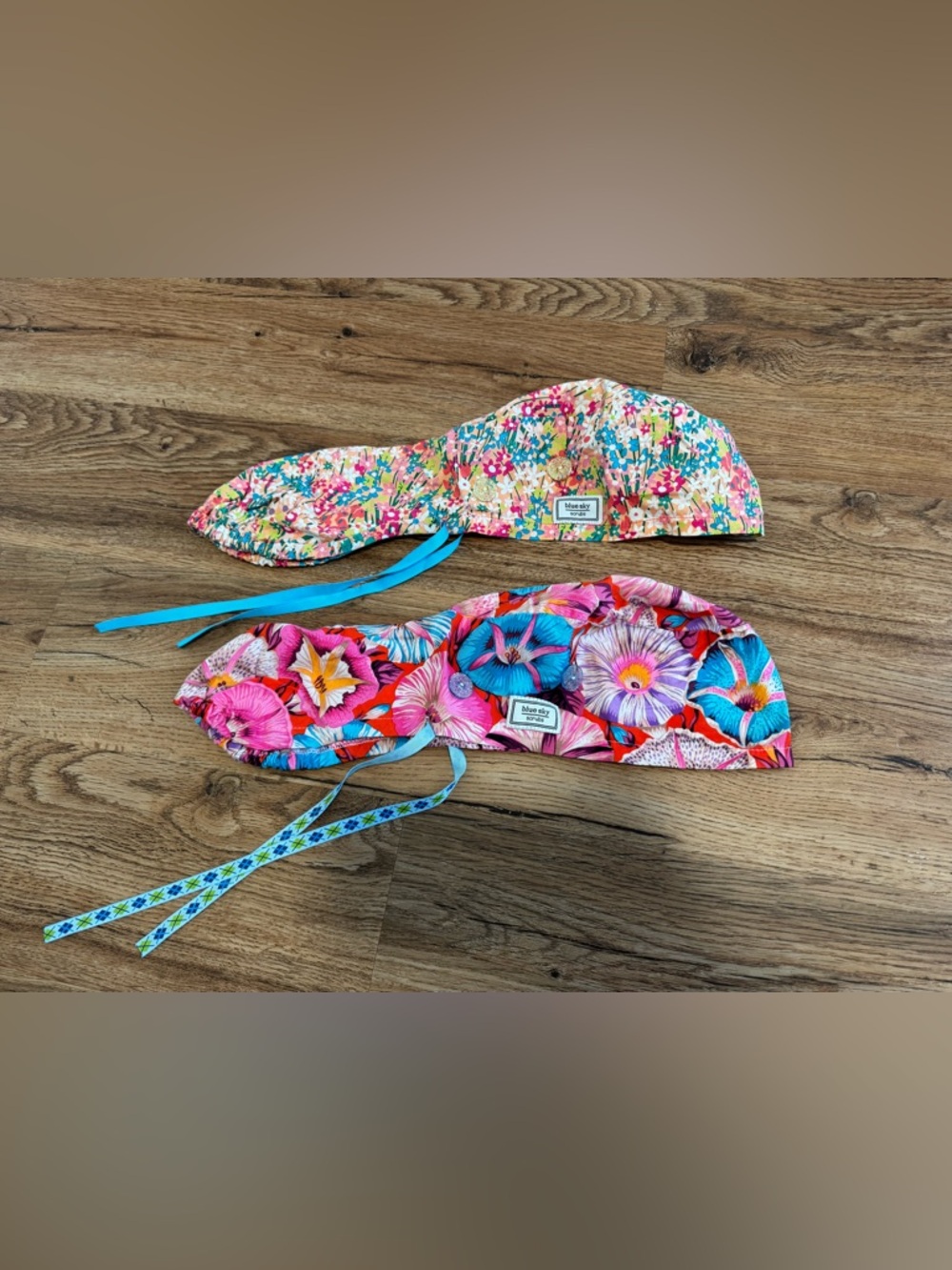 Blue Sky Scrubs Pony Surgical Caps (2)- Bright Floral Multicolor
